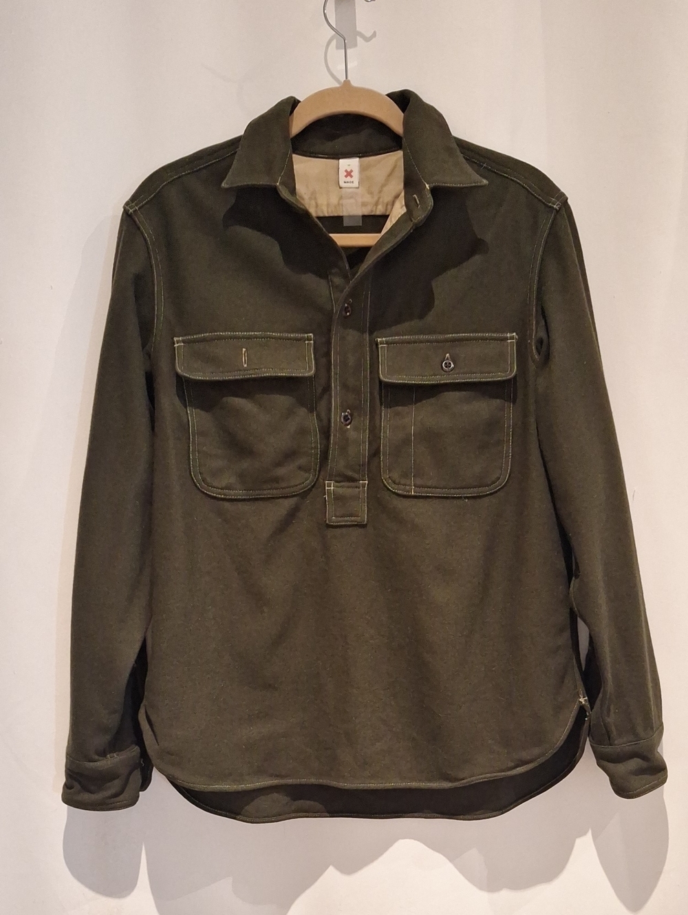 Best Made 100% Wool Men's Olive Utility Pullover Shirt Jacket